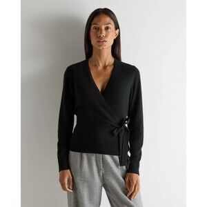 DKNY Lambs Wool Cashmere Blend Black Cropped Wrap Sweater Size S Small NWT!!